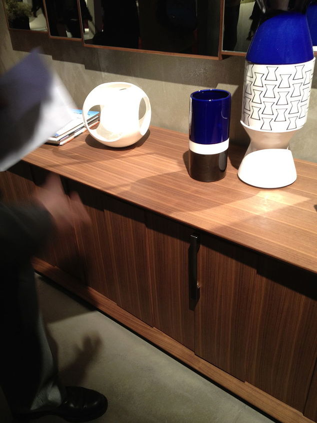 some images from the milan furniture fair, painted furniture, low walnut console Walnut was very popular