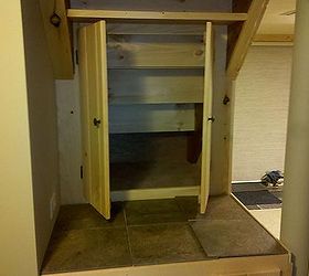 useful space i created under my basement stairs, home decor, storage ideas, woodworking projects, storage beyond countertop