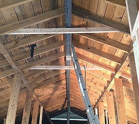 we bought and are renovating a mid century modern split level here are some before, home improvement, wall removed and steel ridge beam installed to support roof Temporary supports can now be removed Full space is open with 14 vaulted ceilings