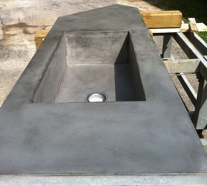 concrete countertop with large integral farmhouse sink, concrete masonry, concrete countertops, countertops