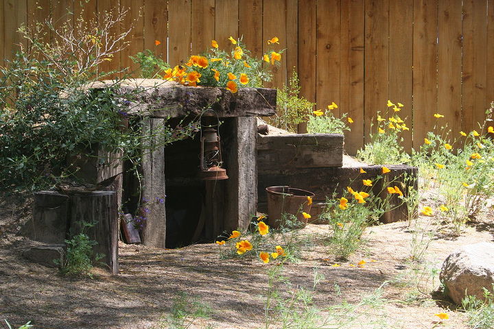 mine shaft photos, gardening, outdoor living, repurposing upcycling, mine shaft with CA Poppies and Sage