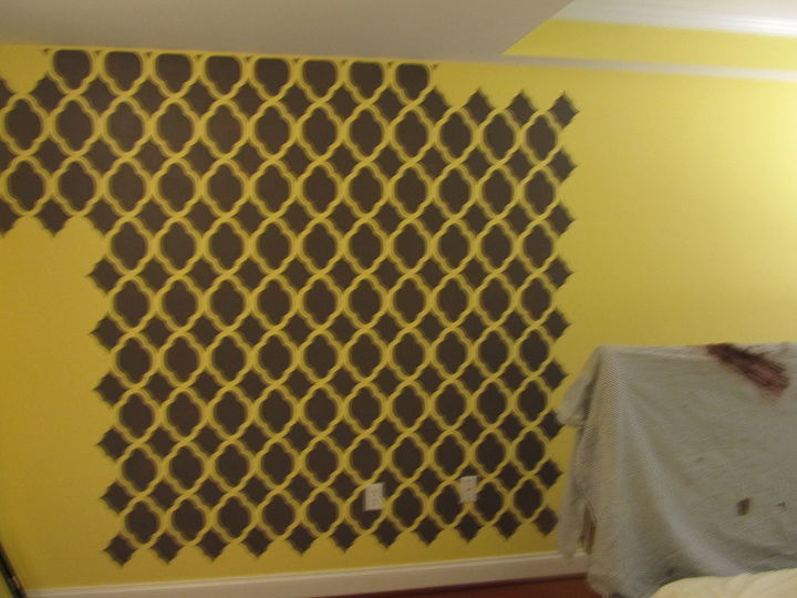 my first attempt at an all over wall stencil a success, home decor, painting, wall decor