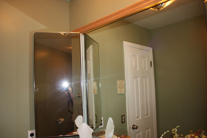 hi we have a strange 80 s bathroom mirror that we want to update with molding, bathroom ideas, home decor, Bathroom Vanity