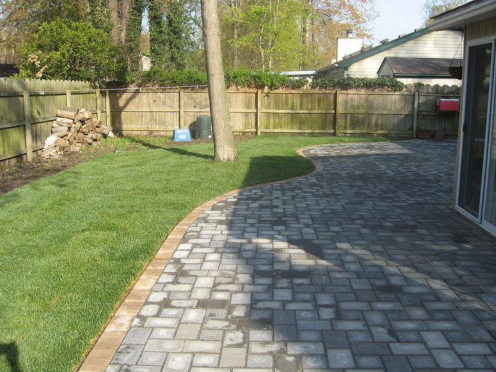 pavers added to backyard with sod, concrete masonry, gardening, outdoor living