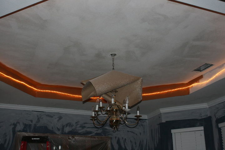i give step by step instructions on removing popcorn ceilings cutting and installing, home decor, Added rope lighting