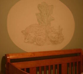 murals in walls of baby nursery, painted furniture, Large mural over crib