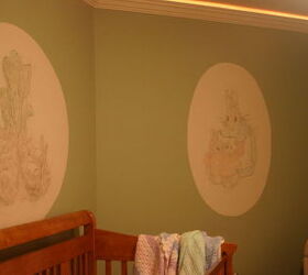 murals in walls of baby nursery, painted furniture, Mural by rocking chair