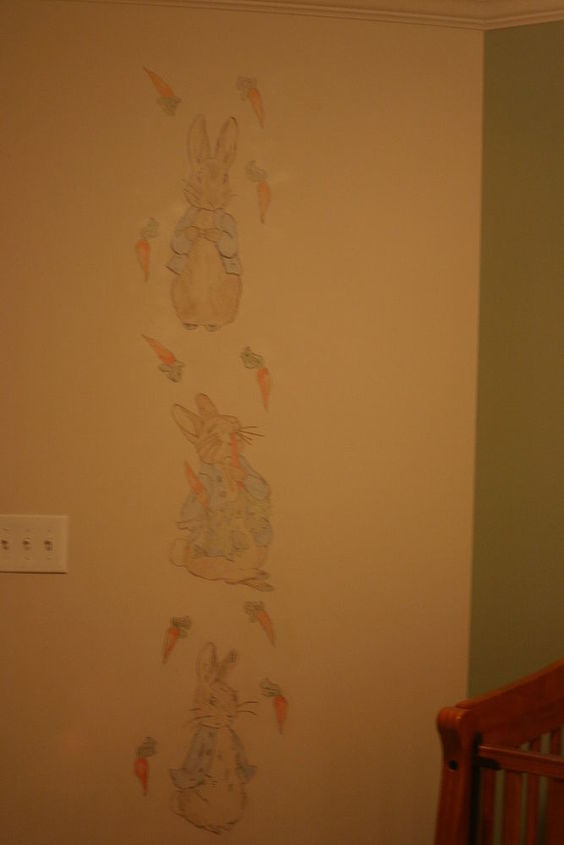 murals in walls of baby nursery, painted furniture, Murals over wall by door