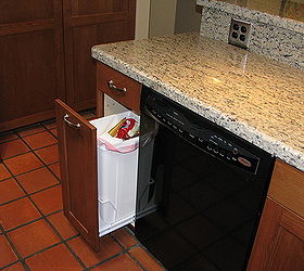 does it work to reface cabinets or should you start over with a complete kitchen, home decor, kitchen design, The addition of a built in trash cabinet eliminates the need for the previous trash can in the traffic pattern