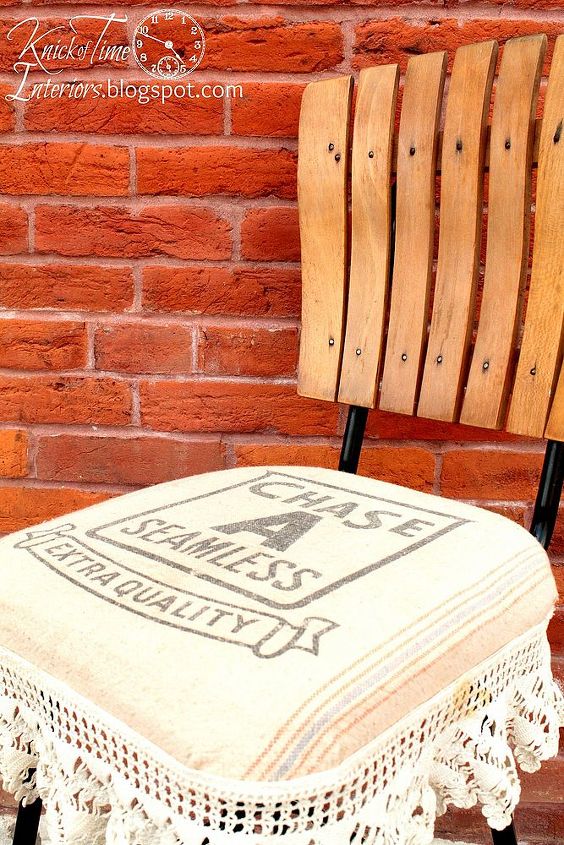 outdated bar stool gets a seed bag makeover, painted furniture