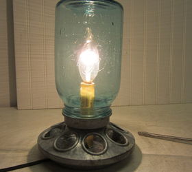 galvanized chicken feeder and mason jar repurposed into lamp, diy, lighting, mason jars, repurposing upcycling