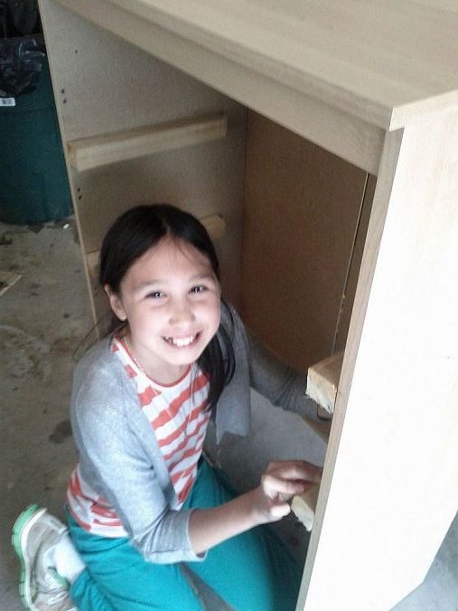 q fixing a broken dresser, painted furniture, My little helper Diana We used 2x2 to hold the sides and the shelves are MDF