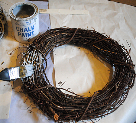 seashell wreath tutorial, crafts, wreaths, Step 1 First I painted a Grapevine Wreath using Annie Sloan Chalk Paint in Paris Grey The gray paint gives it a weathered drift wood sort of look