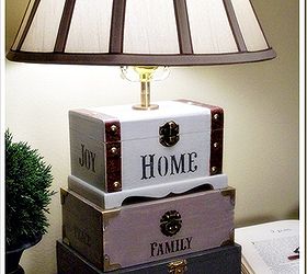 dollar store craft box lamp, crafts, lighting, Dollar store trinket boxes and a lamp kit makes a very unique lamp for any room