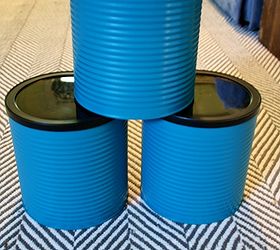 upcycling coffee cans into organization containers, organizing, repurposing upcycling, Spray paint the coffee cans teal Use thin coats to get into all those ripples