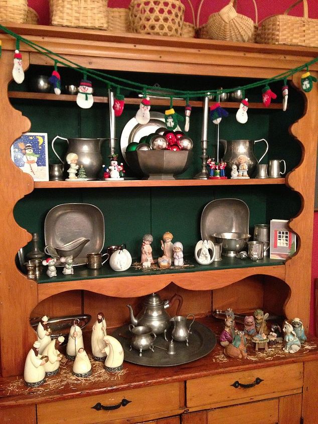 christmas 2012, christmas decorations, flowers, seasonal holiday decor, Pewter cabinet in dining room
