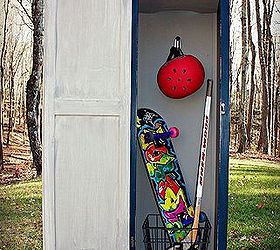 wood locker makeover from trash to little boy s treasure, painted furniture, Interior painted in Chalk Paint by Annie Sloan in French Linen Command Strip hook by 3M for hanging helmets coats etc Holds up to 5 pounds and doesn t leave any holes
