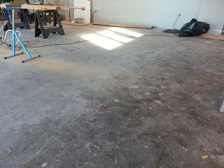designer metallic epoxy garage floor, flooring, garages, painting, The condition of the floor when we started