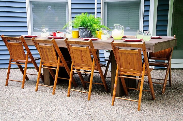 diy outdoor patio table, diy, how to, outdoor furniture, painted furniture, Seating for 8
