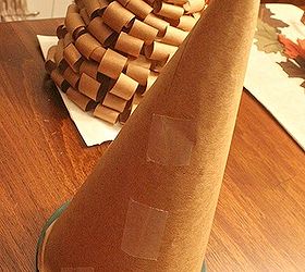 easy peasy diy christmas tree with gold beads, christmas decorations, crafts, seasonal holiday decor, Cover your cone with paper The hot glue sticks better that way