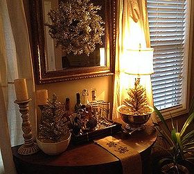 vintage silver and gold christmas decorations on the bar, repurposing upcycling, seasonal holiday d cor, wreaths, Home bar Christmas decor HolidayCheer christmas decor