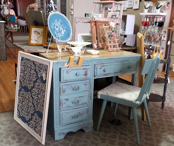 pastiche at main a new shop in lynchburg va, painted furniture, repurposing upcycling, Upcycled desk and vintage items