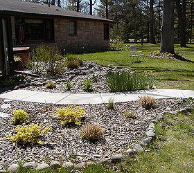 creating memorable while functional walkways, concrete masonry, gardening, landscape, Another view of the curving sidewalk the spring after it was poured before the landscaping was done