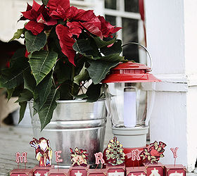 front porch hot cocoa party part 2, christmas decorations, crafts, seasonal holiday decor, Merry Christmas sign red poinsettia in a galvanized tub on a country farm house front porch