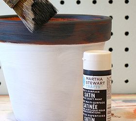 how to make decorated clay pots for spring, chalkboard paint, crafts, painting, 2 Repeat the same technique for the rim of the pot using Beetle Black Paint 3 Seal with Martha Stewart Crafts Satin Finish