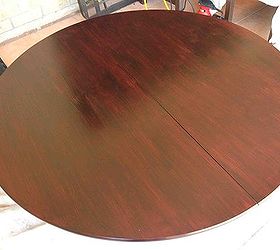 refinishing a dining room table, Sanded and applied second coat of Miniwax Polyshades I applied 4 coats each time lightly sanding between coats and wiping it free of dust with cheesecloth