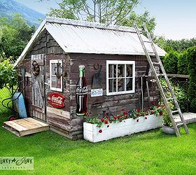decorating from nothing to something a junker s full home tour, home decor, outdoor living, repurposing upcycling, This funky little shed use to be a greenhouse The framework was covered with reclaimed fencing boards