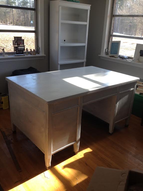 desk makeover, painted furniture, One coat of primer