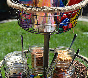 diy backyard campout birthday party, crafts, outdoor living, repurposing upcycling, woodworking projects, A trail mix station and party favors The silly string war was a ton of fun for the kids but a bit messy for me to clean up