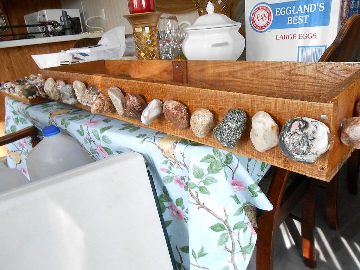 my lake superior rock collection, crafts, home decor, pallet, repurposing upcycling, Long planter window table centerpiece Box that Rocks Very rustic rough looking but solid roughly 33x11x4 available for sale
