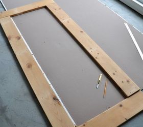 a cool cheater bulletin board build for non builders, crafts, shelving ideas, woodworking projects, A frame was cut down to the desired size then used as a template to trace out the bulletin board section from a piece of leftover fibre board sitting around