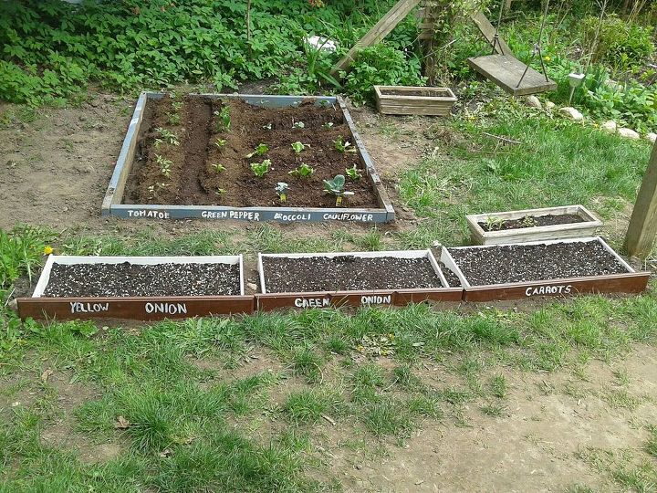 veggie gardens made from old dresser drawers and picnic table boards, diy, gardening, repurposing upcycling