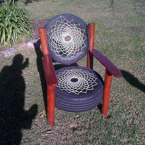recycled tyre chair rocky road backpackers south africa, painted furniture, repurposing upcycling, Recycled tyre chair Rocky Road Backpackers South Africa