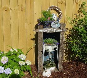 honored to host our first home garden tour this spring, flowers, gardening, outdoor living, Shabby cabbie made from a wooden box some old pallet wood and a few teapots