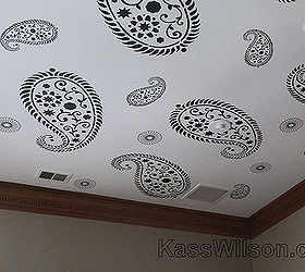 hidden agenda painting a ceiling, home decor, paint colors, painting, Stencil pattern on ceiling to camouflage the fixtures www KassWilson com