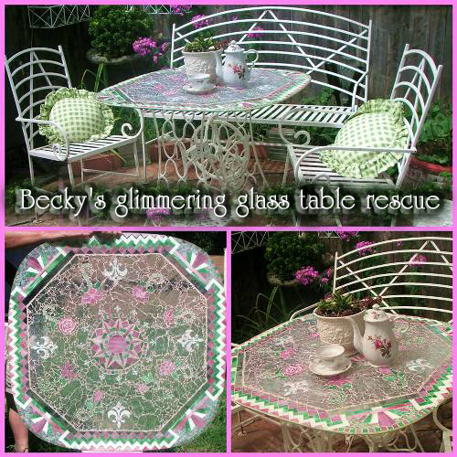 mosaic magic rescuing an old glass garden table, painted furniture, Pin it Becky s glimmering glass table rescue