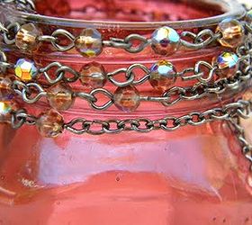 diy faux cranberry glass, crafts, decoupage, Cover the rim of the jar with an old necklace or beads and no one will know it was once a jar