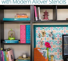 colorful diy stencil ideas for a stylish desk organization project, craft rooms, home office, organizing, painted furniture, Colorful Organizing Ideas with Modern Allover Stencils by Royal Design Studio Stencils