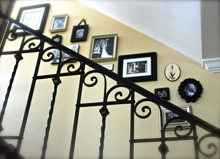 photos and art for a stairway, foyer, home decor, stairs, Welcome to our new home
