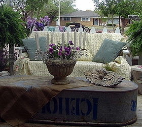 i started blogging in april of 2012 my first post was pictures of our front porch, outdoor living, porches, My icehouse tub has had many lives a pond a beverage server and now a coffee table on the front porch