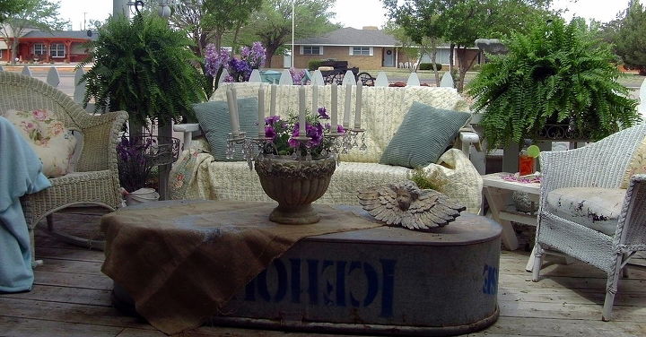 i started blogging in april of 2012 my first post was pictures of our front porch, outdoor living, porches, My icehouse tub has had many lives a pond a beverage server and now a coffee table on the front porch