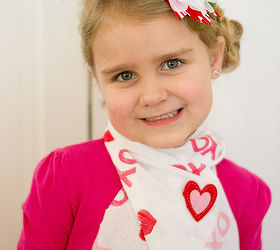 upcycled t shirt valentine s day scarf valentinesday, crafts, repurposing upcycling, Pin it in place and add it around the neck of cutest girl around valentinesday