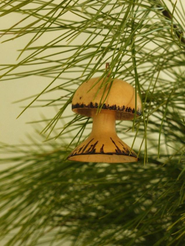 ornaments from the garden mini gourds, repurposing upcycling, seasonal holiday decor, Here s a mushroom ornament