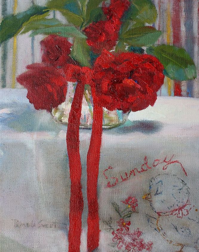 petite original oil paintings, home decor, painting, On Sunday Smell the Roses 10 x 8 Original Oil Painting pamelasweetfineart com