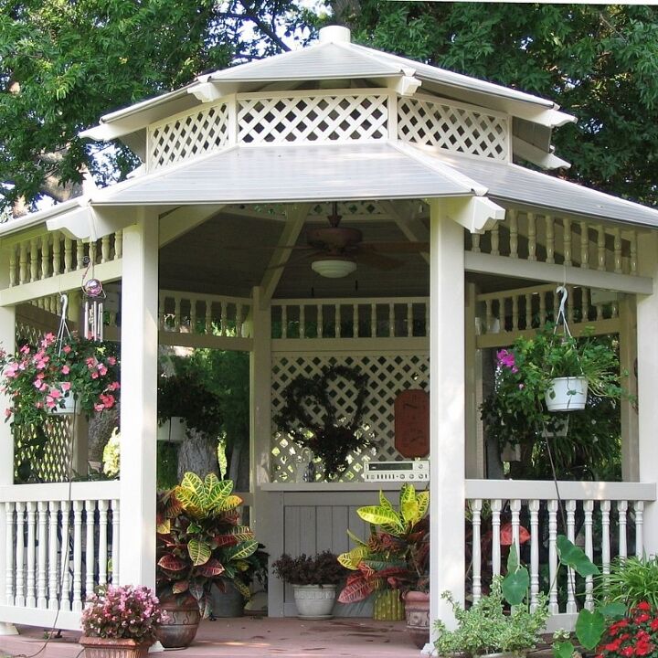 gazebos, decks, outdoor living, Future Outdoors in Midlothian Texas can install a vinyl gazebo for you in DFW and surrounding areas We have many styles and features to add to make it personal custom just for you Call Future Outdoors for a free estimate 972 576 1600