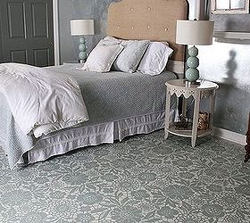 goodbye carpet hello stenciled floor with annie sloan chalk paint, bedroom ideas, chalk paint, flooring, painting, completed stenciled floor